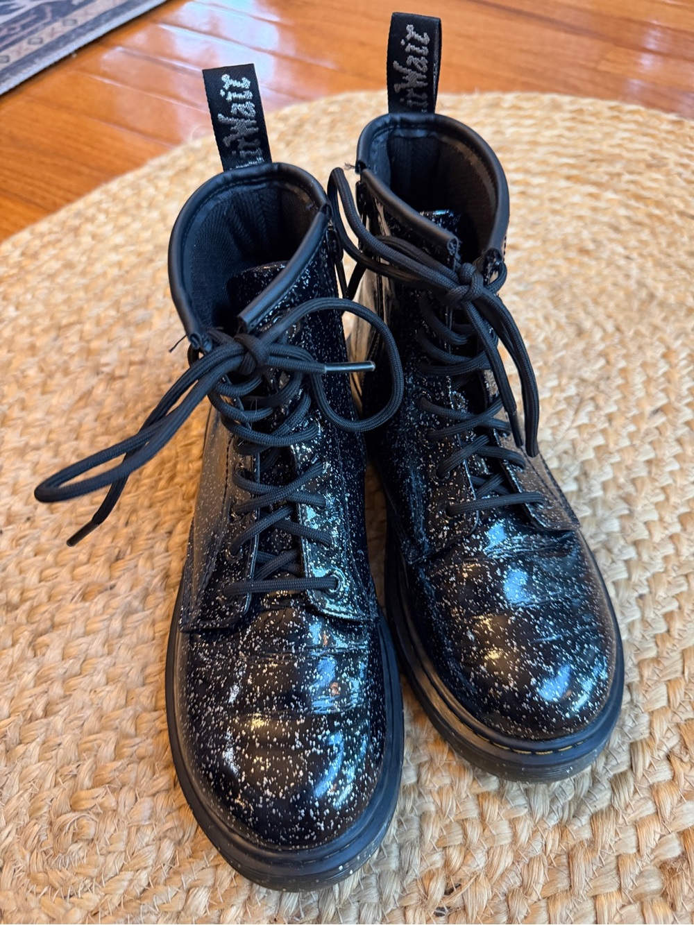 Dr. Martens Kids 1460 Glitter Combat Boots - Black/Multi